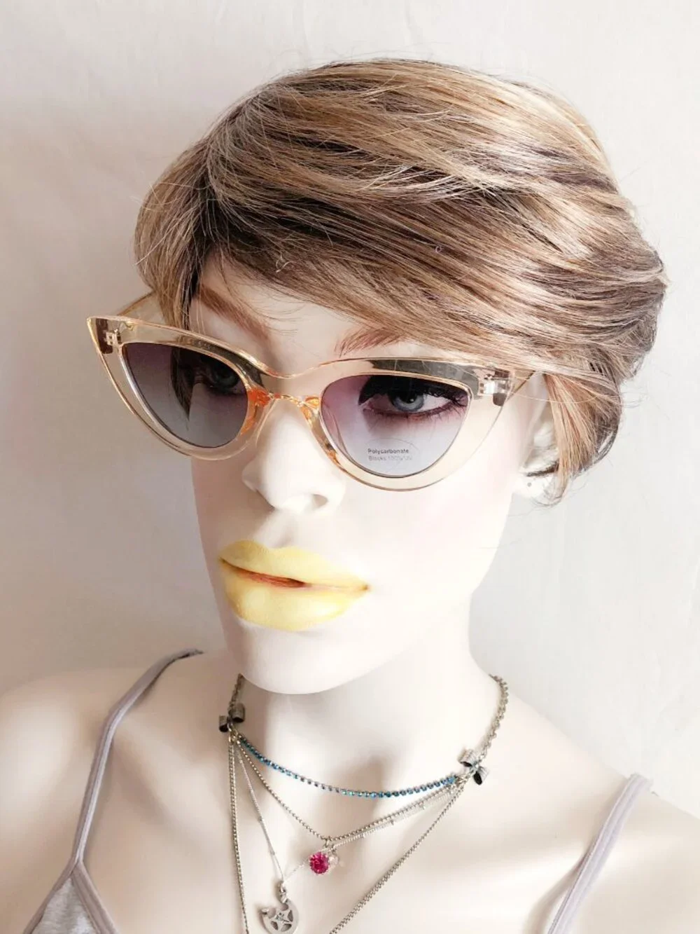 Champagne Beige Transparent Acetate Cat Eye Fashion Sunglasses
